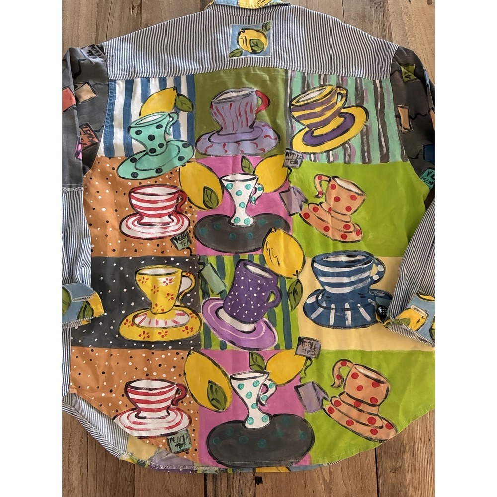 VTG 80s Encore By Silkscapes Hand Painted Tea Button Up Shacket Size M - Picture 10 of 12